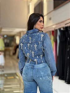 JAQUETA JEANS BORDADA BROCHE INDIGO