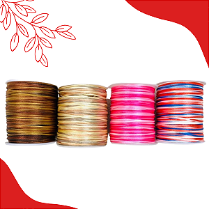 Fio de Seda Mesclado 1mm Rolo com 100 metros Cordao Rabo de Rato para Customização de Chinelos