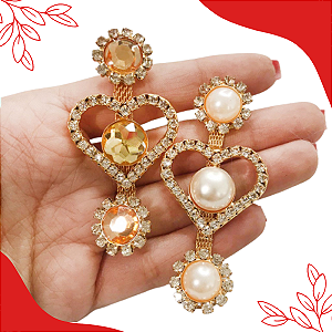 Bridão lateral de coração com strass