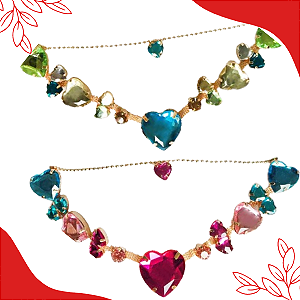 Cabedal Coração com corrente Banhado