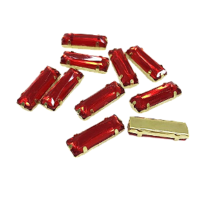 Chaton Engrampado Dourado Baguete 7X21mm em Acrílico - 10 unidades o Pacote