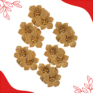 Aplique De Flor Duplo Tecido Com Strass - Kit 3 Pares