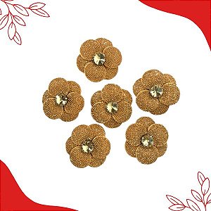 Aplique De Flor Tecido Com Strass - Kit 3 Pares
