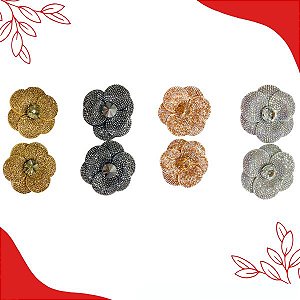 Aplique De Flor Tecido Com Strass - PAR