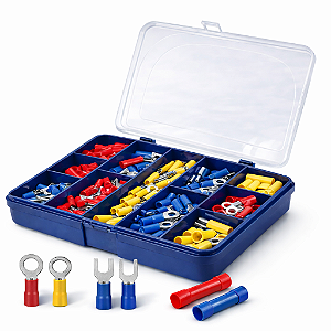 Kit 400 Terminais Elétricos Pré-Isolados Crimper Anel Forquilha Pino + Caixa Organizadora