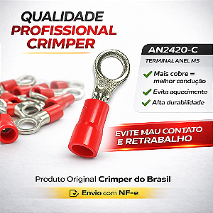 Terminal Anel Vermelho M5 AN2420-C 0,25 a 1,6mm² – 100 Unidades