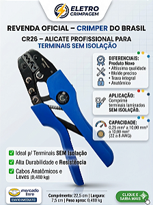 ALICATE CR26 – CRIMPAGEM DE TERMINAIS SEM ISOLAÇÃO 0,25 A 10,00 mm² – CRIMPER