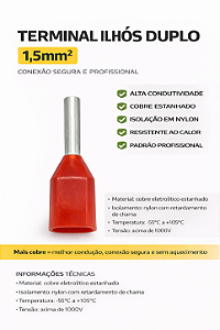 Terminal Ilhós Duplo Tubular 1,0mm² CT3906 Nylon – 50un Crimper