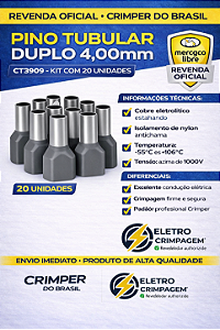 Terminal Ilhós Duplo Tubular 4,0mm² CT3909 Nylon – 20un Crimper