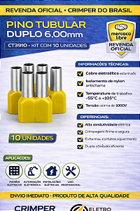 Terminal Ilhós Duplo Tubular 6,0mm² CT3910 Nylon – 20un Crimper