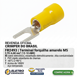 Terminal Forquilha Amarelo M5 2,7 a 6,6mm² FR2493 – 25un Crimper