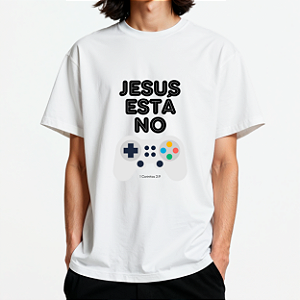 Camiseta Masculina Básica Branca Jesus no Controle