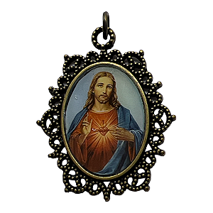Medalha Coração Pontilhada Ouro velho S.C Jesus