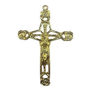 Cruz para terço pétalas de rosas dourado