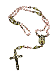Kit Montagem Terço Santa Teresinha 8mm Ouro Velho Rosa Transparente
