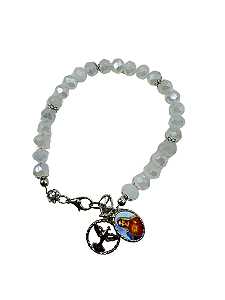 Kit Montagem Pulseira Branco Opalina Com Sagrado Coração de Maria 8mm
