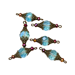 Pai Nosso Pronto Azul Opalina 12mm Ouro Velho