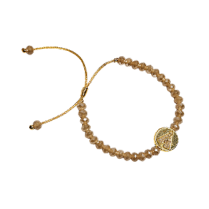 Pulseira Bege Ajustavel Nossa Senhora Aparecida Dourado 6mm
