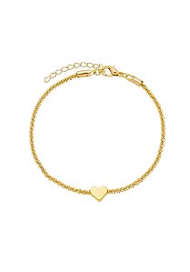 Pulseira de malha com coração banho de ouro