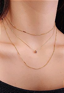 Choker com gota de zircônia ametista banho no Ouro 18k