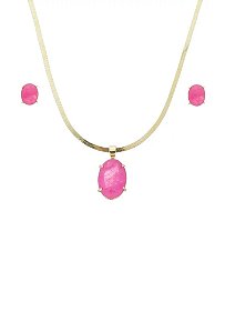 Conjunto brinco e colar pedra fucsia fusion