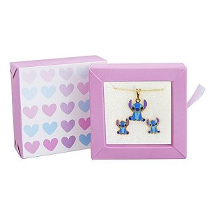 Conjunto brinco e colar Stitch no banho de ouro