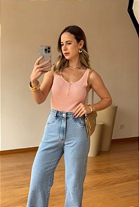 Blusa Regata Canelada com Botões