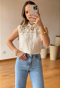 Camisa sem Manga Rendada