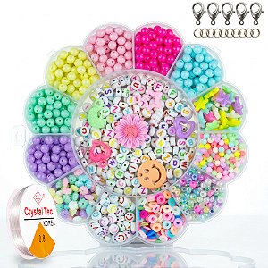 Kit de Miçangas Infantil Para Pulseira e Colar + Fio e Fecho