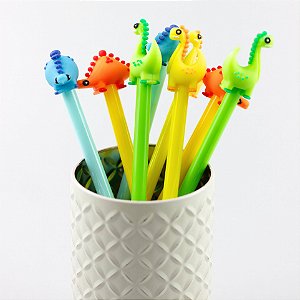Caneta em Gel Papelaria Fofa Dinossauro Kit com 3/6/9/12 Peças Ponta Fina Divertida