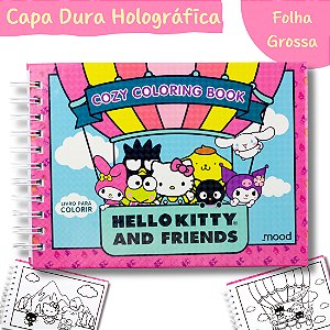 Livro de Colorir Hello Kitty Capa Dura Holográfica Folha 180g Estilo Bobbie Goods Caderno do Desenho