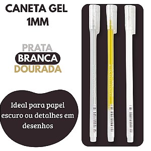 Caneta Gel Metálico Blister Branca, Prata, Dourada 0,6mm 3 Unidades Para Detalhes