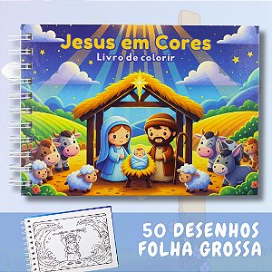 Livro de Colorir Cristão Jesus em Cores 50 Desenhos Capa Dura