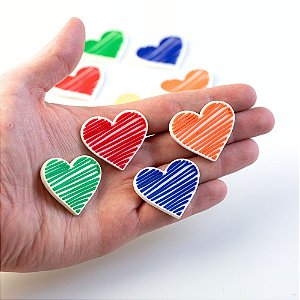 Aplique Coração Riscadinho, 5 Unidades, Varais Cores