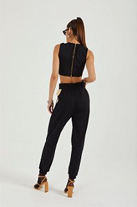 CALÇA MOLETINHO CANELADO PRETO COLCCI