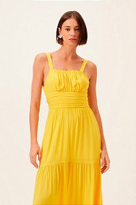 VESTIDO SUPERMIDI COM BUSTO AMARELO DIMY