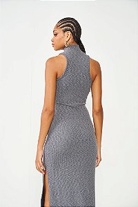 VESTIDO CANELADO  PRETO MESCLADO COLCCI
