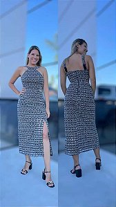 VESTIDO SUPERMIDI COM FENDA E CUTOUT DIMY