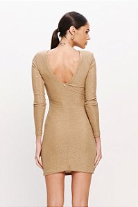 VESTIDO CURTO COM OMBREIRA BEGE AMENDOA - DIMY