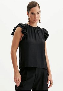 BLUSA SEM MANGA COM BABADO PRETO LANÇA PERFUME
