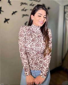 BLUSA GOLA ALTA ESTAMPADA LANÇA PERFUME