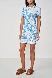 VESTIDO CANELADO ESTAMPADO ORVALHO AZUL