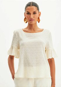 BLUSA MANGA CURTA COM BABADO LANÇA PERFUME OFF