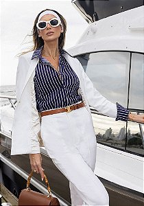 BLAZER ALONGADO COM BOTOES BRASAO OFF-WHITE DIMY