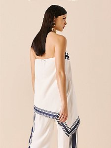 BLUSA FEMININA EM PONTA  LISTRAS AZUL DIMY