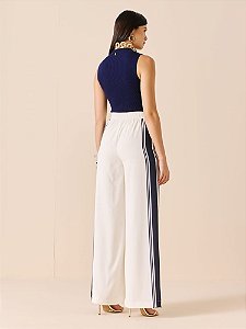 CALCA WIDE LEG ESTAMPADA LISTRAS AZUL MIDNIGHT -DIMY
