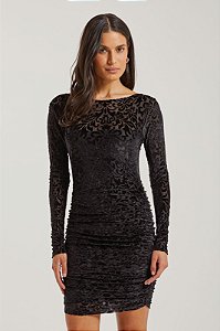 VESTIDO CURTO DEVOREE VELUDO PRETO PA 1046501 MY PLACE