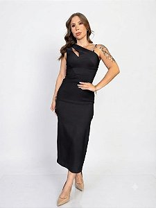 VESTIDO FEMININO SUPERMIDI COM METAL DIMY