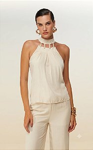 BLUSA GOLA ALTA COM DETALHES DIMY