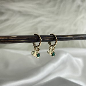 Brinco argola com coração e pingente de zircônia pendurados banhado em ouro 18K